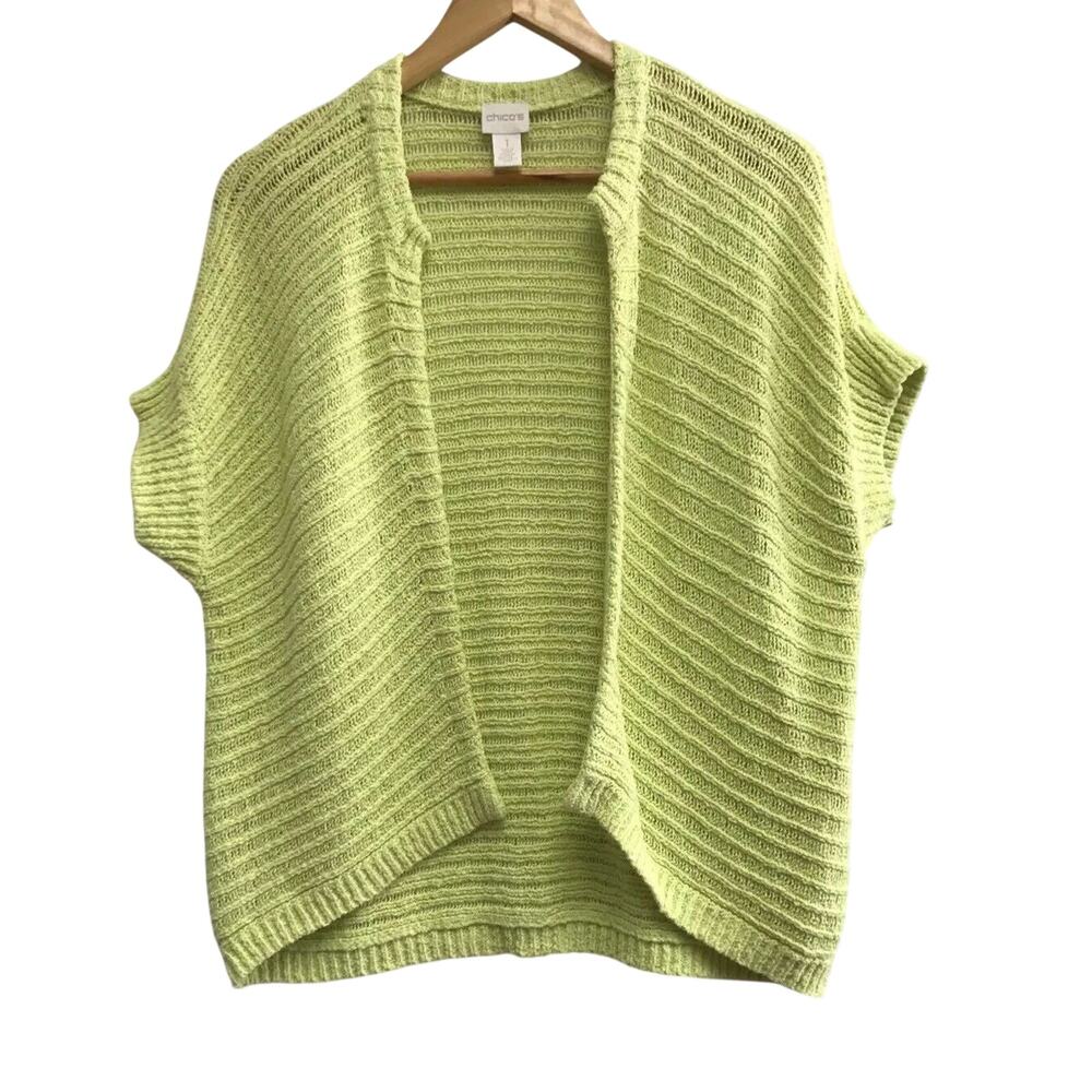 Chicos Sweater Womens Medium Cardigan Green Open Front Knit